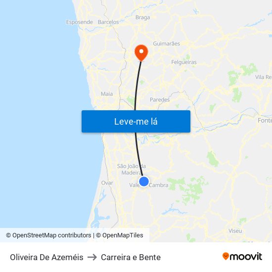 Oliveira De Azeméis to Carreira e Bente map