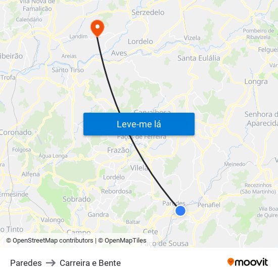 Paredes to Carreira e Bente map