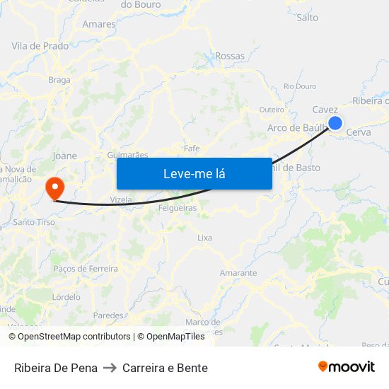 Ribeira De Pena to Carreira e Bente map