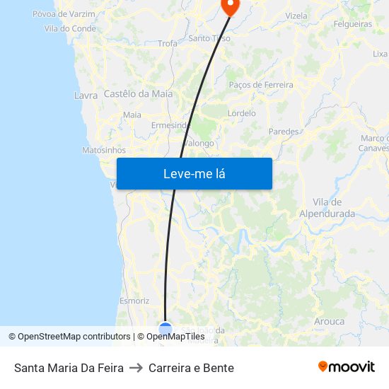 Santa Maria Da Feira to Carreira e Bente map