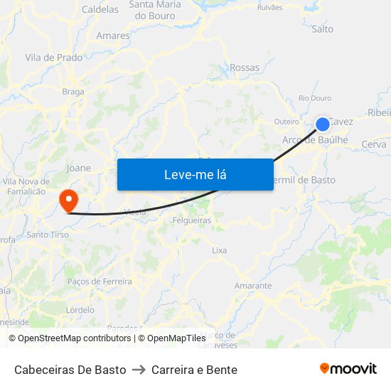 Cabeceiras De Basto to Carreira e Bente map