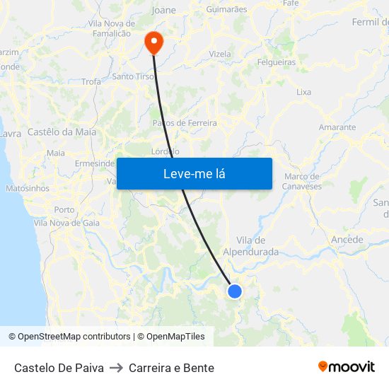 Castelo De Paiva to Carreira e Bente map