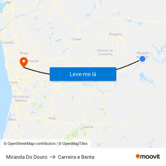 Miranda Do Douro to Carreira e Bente map