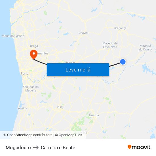 Mogadouro to Carreira e Bente map