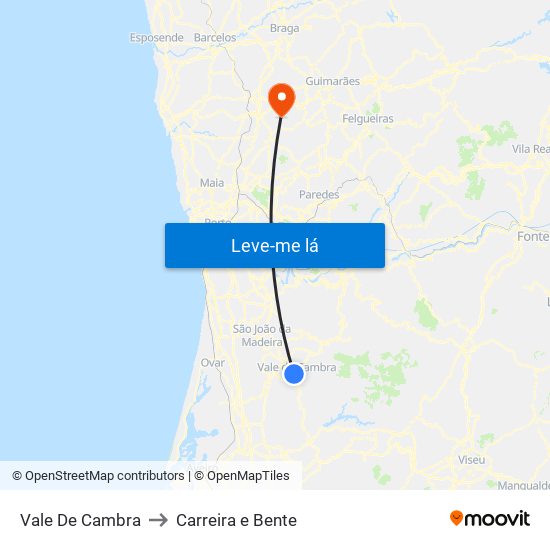 Vale De Cambra to Carreira e Bente map