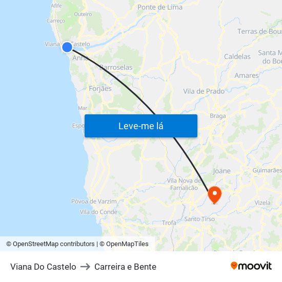 Viana Do Castelo to Carreira e Bente map