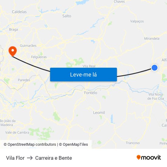 Vila Flor to Carreira e Bente map