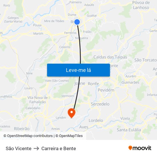 São Vicente to Carreira e Bente map