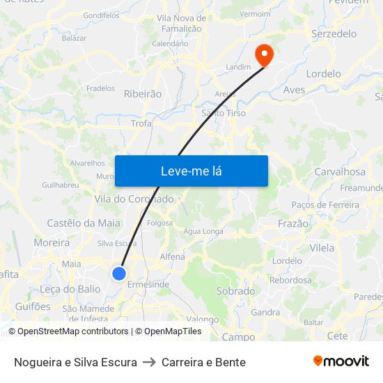 Nogueira e Silva Escura to Carreira e Bente map