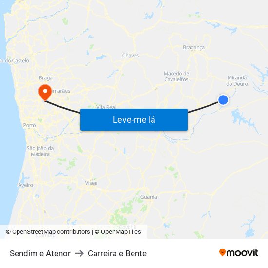 Sendim e Atenor to Carreira e Bente map