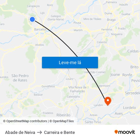 Abade de Neiva to Carreira e Bente map