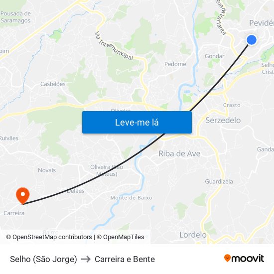 Selho (São Jorge) to Carreira e Bente map