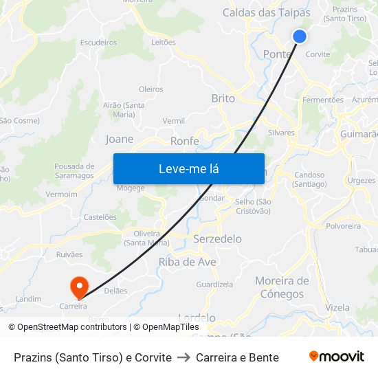 Prazins (Santo Tirso) e Corvite to Carreira e Bente map