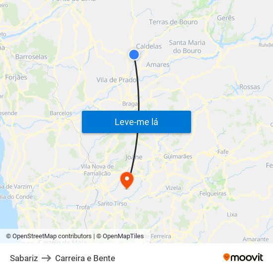 Sabariz to Carreira e Bente map