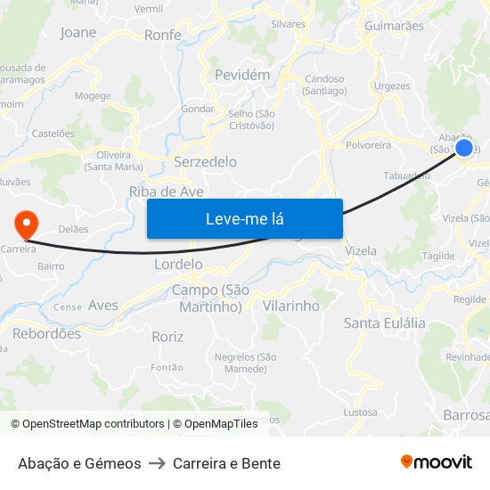 Abação e Gémeos to Carreira e Bente map