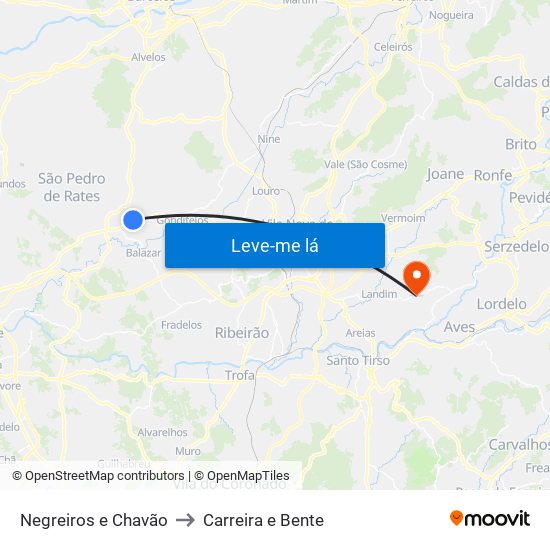 Negreiros e Chavão to Carreira e Bente map