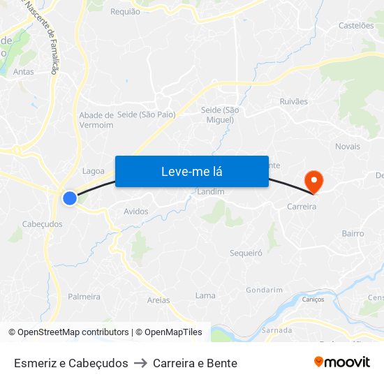 Esmeriz e Cabeçudos to Carreira e Bente map