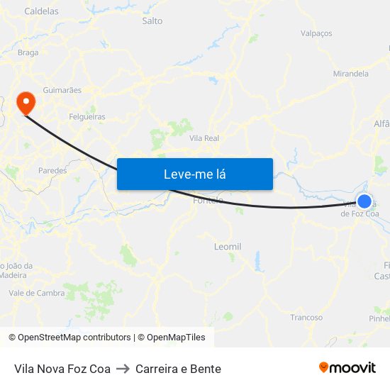 Vila Nova Foz Coa to Carreira e Bente map