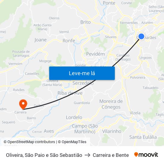 Oliveira, São Paio e São Sebastião to Carreira e Bente map