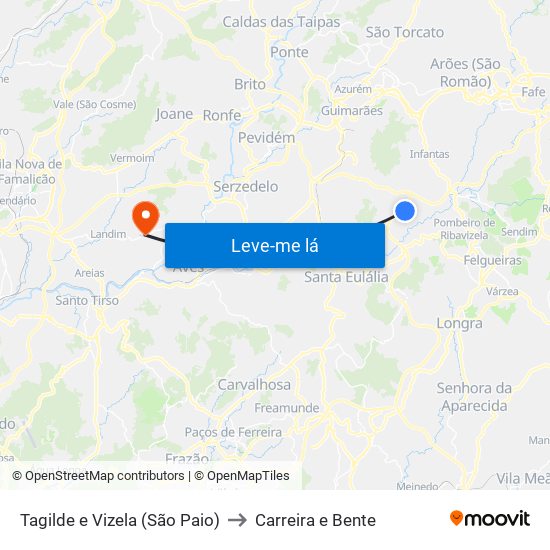 Tagilde e Vizela (São Paio) to Carreira e Bente map