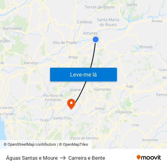 Águas Santas e Moure to Carreira e Bente map