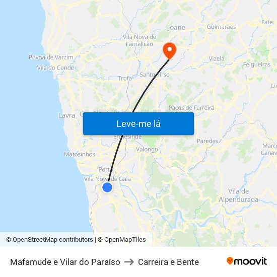 Mafamude e Vilar do Paraíso to Carreira e Bente map