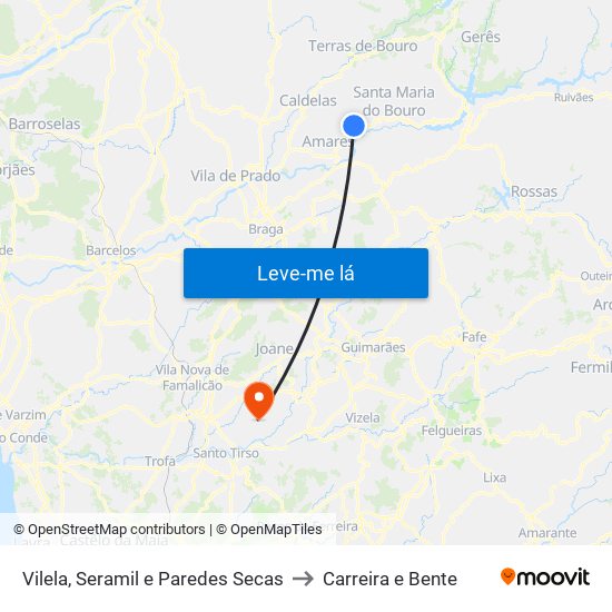 Vilela, Seramil e Paredes Secas to Carreira e Bente map