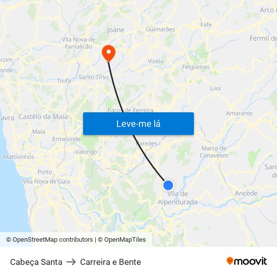 Cabeça Santa to Carreira e Bente map