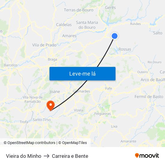 Vieira do Minho to Carreira e Bente map