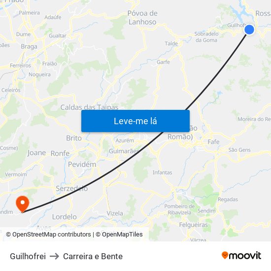 Guilhofrei to Carreira e Bente map