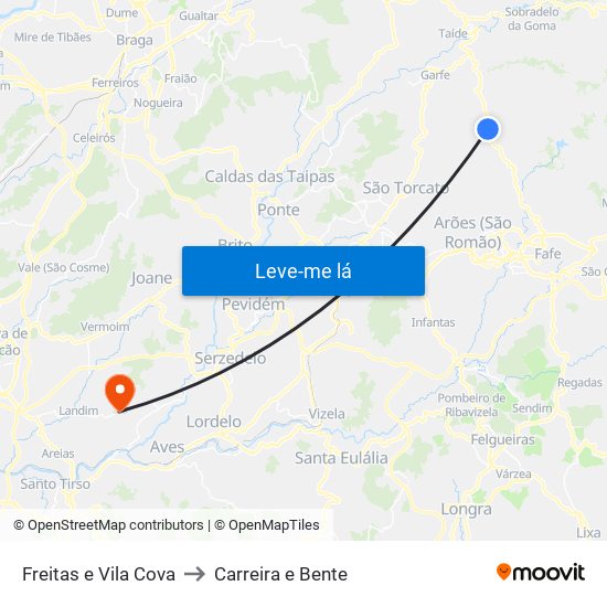 Freitas e Vila Cova to Carreira e Bente map