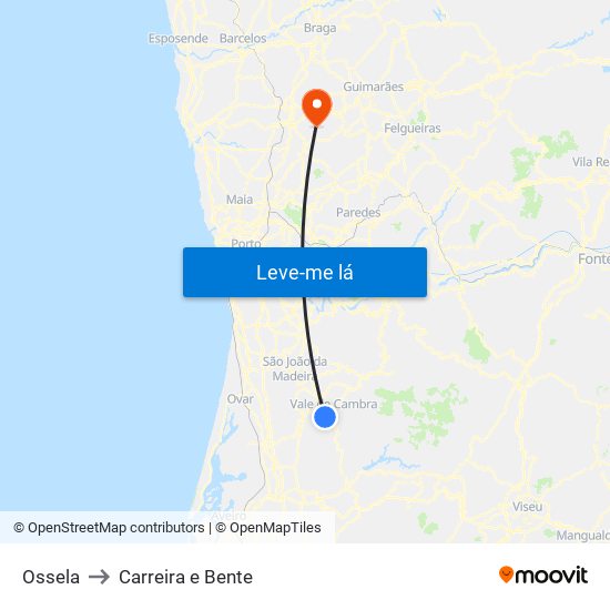 Ossela to Carreira e Bente map