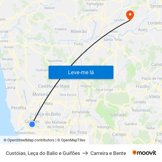 Custóias, Leça do Balio e Guifões to Carreira e Bente map