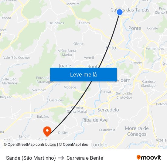 Sande (São Martinho) to Carreira e Bente map