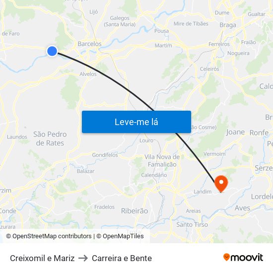 Creixomil e Mariz to Carreira e Bente map