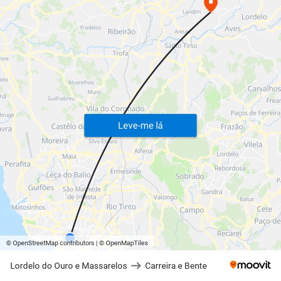 Lordelo do Ouro e Massarelos to Carreira e Bente map