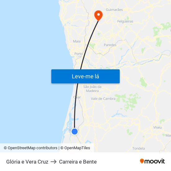 Glória e Vera Cruz to Carreira e Bente map