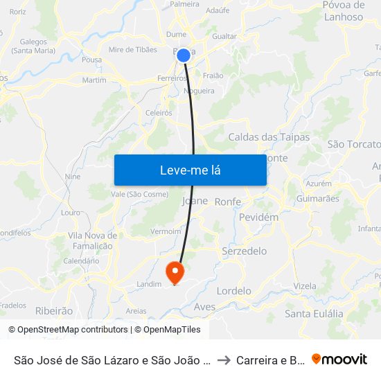 São José de São Lázaro e São João do Souto to Carreira e Bente map