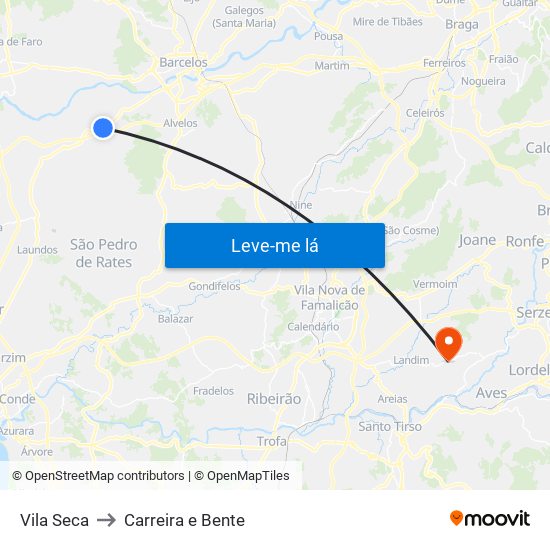 Vila Seca to Carreira e Bente map