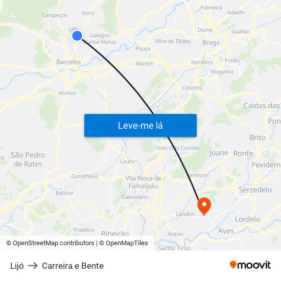 Lijó to Carreira e Bente map