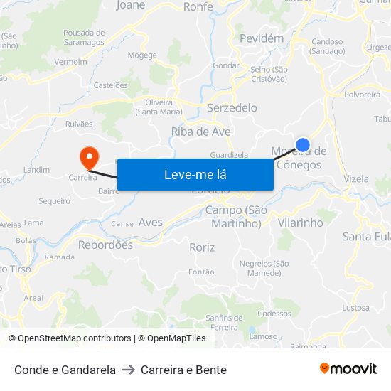 Conde e Gandarela to Carreira e Bente map