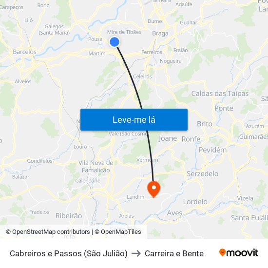 Cabreiros e Passos (São Julião) to Carreira e Bente map