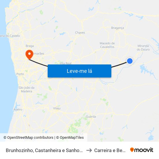Brunhozinho, Castanheira e Sanhoane to Carreira e Bente map