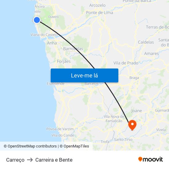 Carreço to Carreira e Bente map
