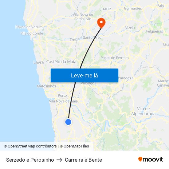 Serzedo e Perosinho to Carreira e Bente map
