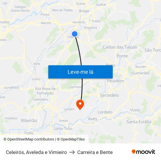 Celeirós, Aveleda e Vimieiro to Carreira e Bente map