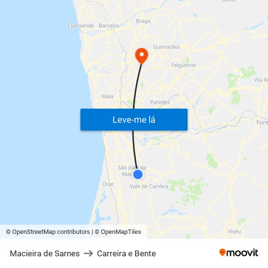 Macieira de Sarnes to Carreira e Bente map