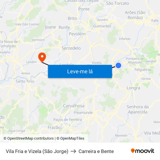 Vila Fria e Vizela (São Jorge) to Carreira e Bente map
