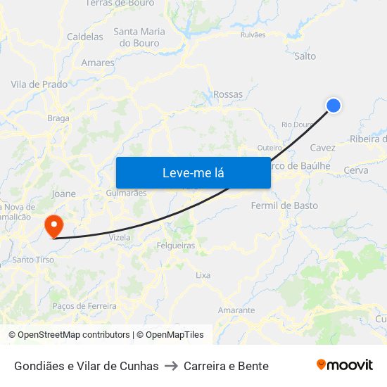 Gondiães e Vilar de Cunhas to Carreira e Bente map