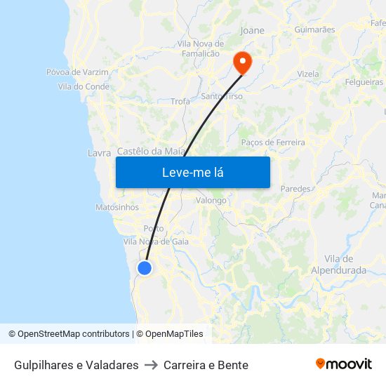 Gulpilhares e Valadares to Carreira e Bente map